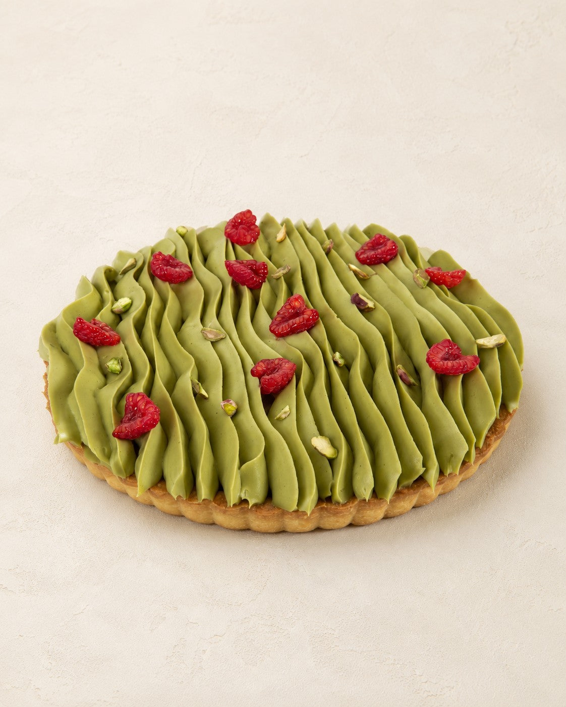 Tarta pistacjowa frangipane z malinami Batida - pistacjowe frangipane (krem migdałowo-pistacjowy) pieczone z malinami