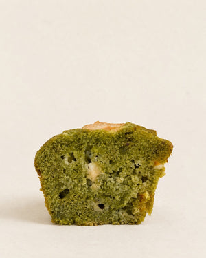 Muffin Matcha au chocolat blanc de Batida - vue en coupe