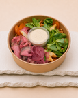 Bowl with roast beef by Batida - roast beef on pearl barley with roasted root vegetables
