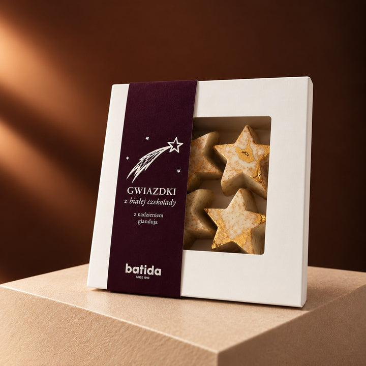Sterne aus weißer Schokolade mit Gianduja