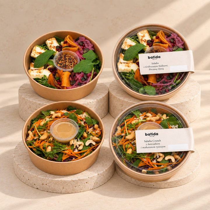 Bowle und Batida-Salate in Papierschüsseln