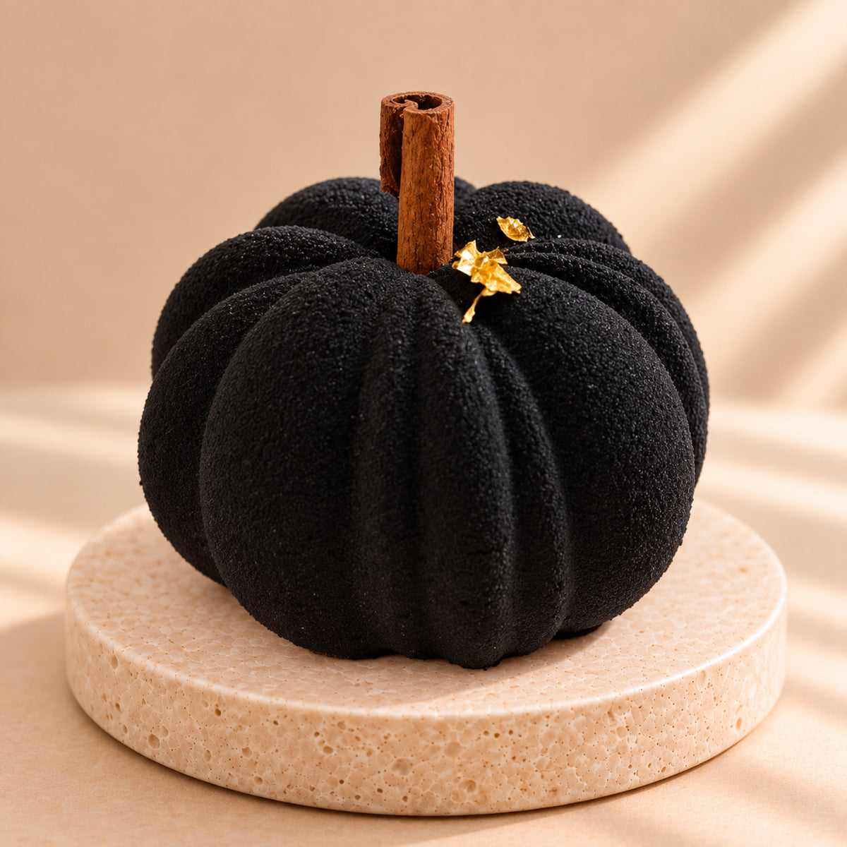 Pumpkin Latte Black black pumpkin with a gold leaf flake, close-up