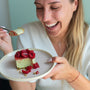 Matcha cheesecake with raspberries